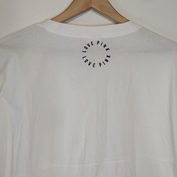 PINK Victoria's Secret White Lace-Up Neck Long Sleeve Cropped T-Shirt Size XS - Picture 3 of 10